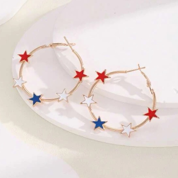 Red, White, and Blue Star Hoop Earrings - Picture 2 of 6